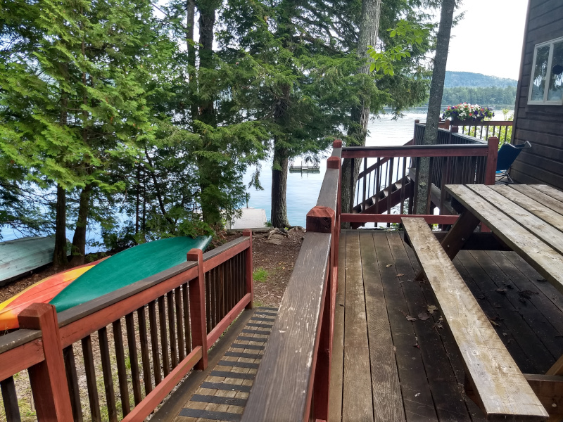 Boats, picnic table and raft